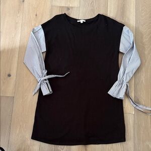 Socialite Black Dress with Striped Sleeves